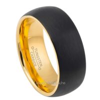 8mm Mens 2-Tone Yellow Gold Tungsten Wedding Band, Brushed Center Comfort-Fit, Dome Style, Tungsten Carbide Ring