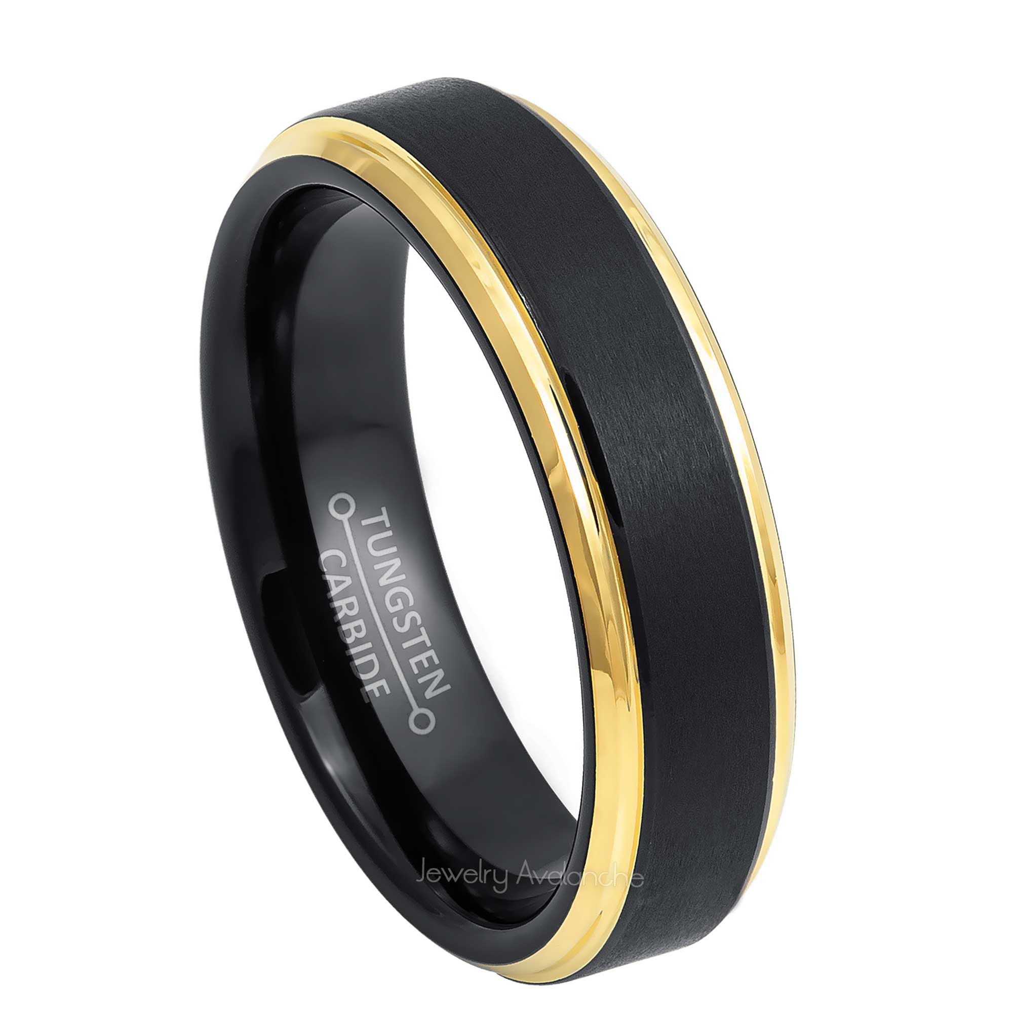 6mm Womens 2-Tone Tungsten Wedding Band, Brushed Center Comfort-Fit, Stepped Edge Style, Tungsten Carbide Ring