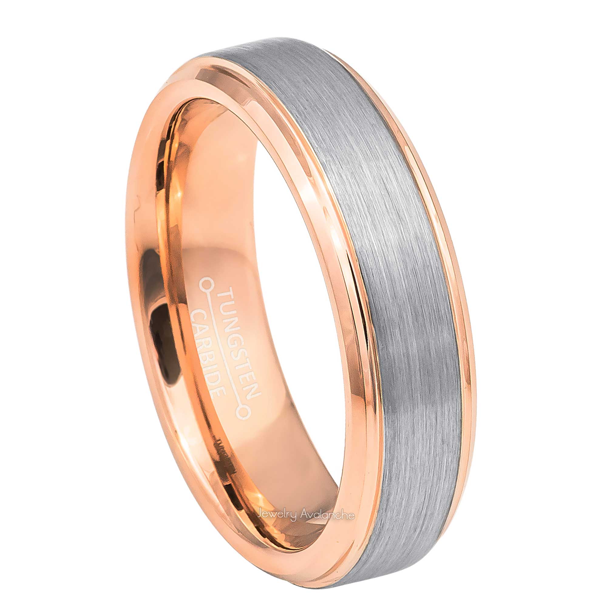 6mm Womens 2-Tone Tungsten Wedding Band, Brushed Center Comfort-Fit, Beveled Edge Style, Tungsten Carbide Ring