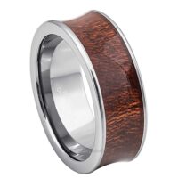 8mm Mens Tungsten Wedding Band, Wood Inlay Comfort-Fit, Concave Style, Tungsten Carbide Ring