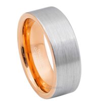 8mm Mens 2-Tone Tungsten Wedding Band, Brushed Finish Comfort-Fit, Pipe Cut Style, Tungsten Carbide Ring