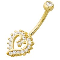 14K Gold Heart Shape 14G Belly Button Ring with 0.35cttw Heart Moissanite