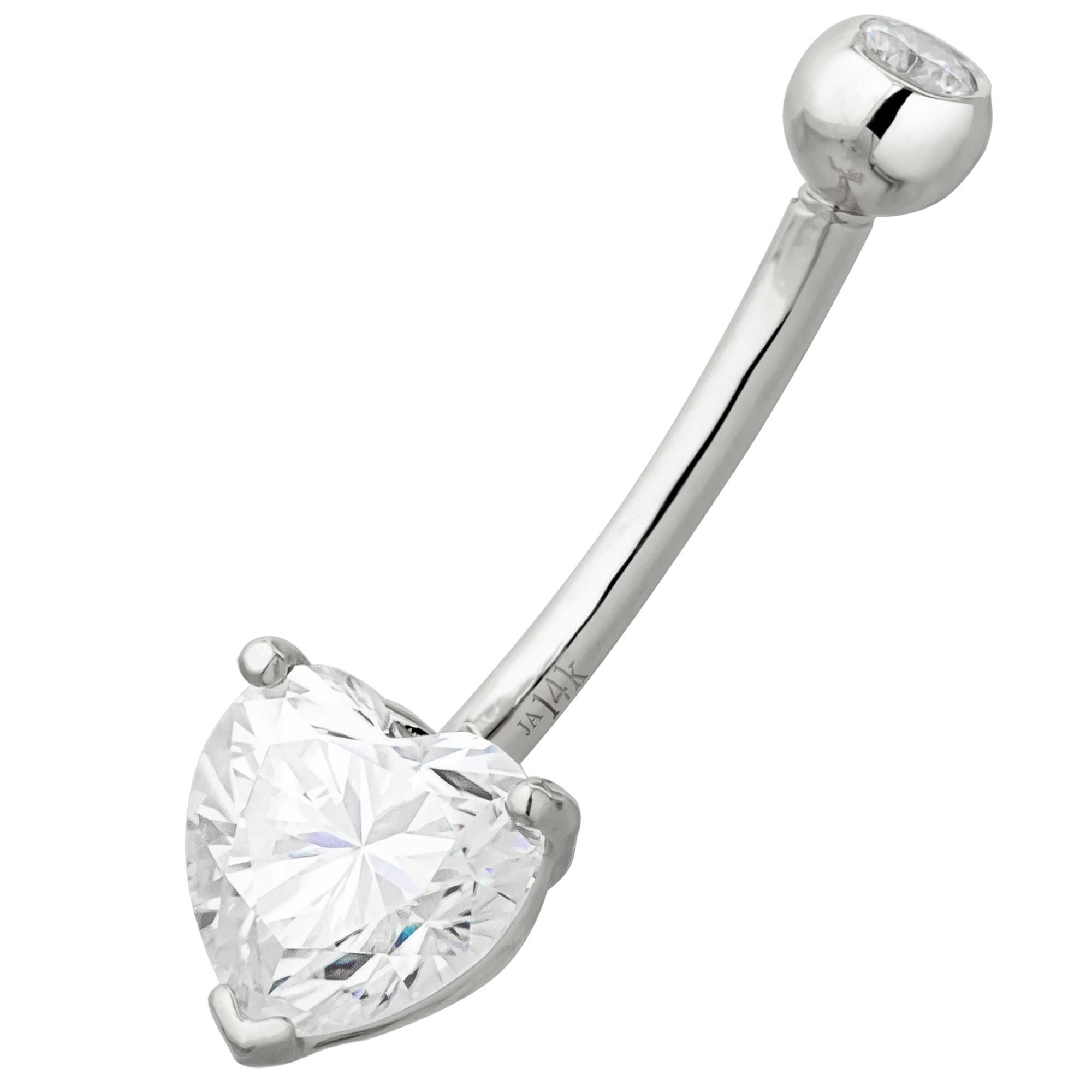 14K Gold Heart 14G Belly Button Ring with 0.97cttw Heart Shape Moissanite