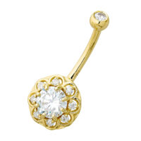 14K Gold Lotus Flower 14G Belly Button Ring with 0.87cttw Round Moissanites