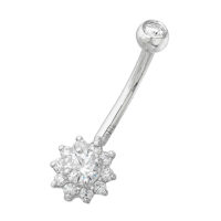 14K Gold Lotus Flower 14G Belly Button Ring with 0.45cttw Round Moissanites