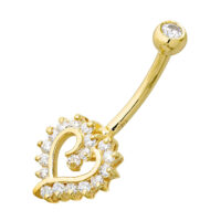 14K Gold Heart Shape 14G Belly Button Ring with 0.35cttw Heart Moissanite
