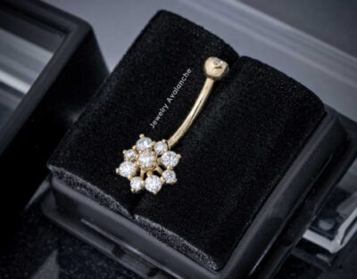 14K Gold Snowflake 14G Belly Button Ring with 0.55cttw Round Moissanites