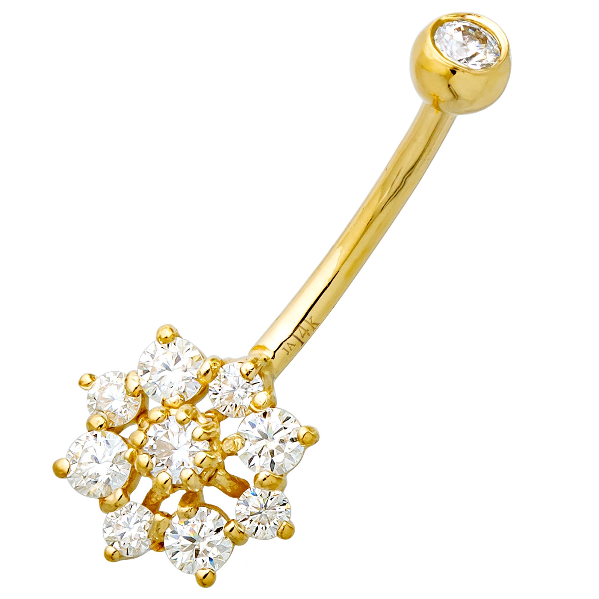 14K Gold Snowflake 14G Belly Button Ring with 0.55cttw Round Moissanites