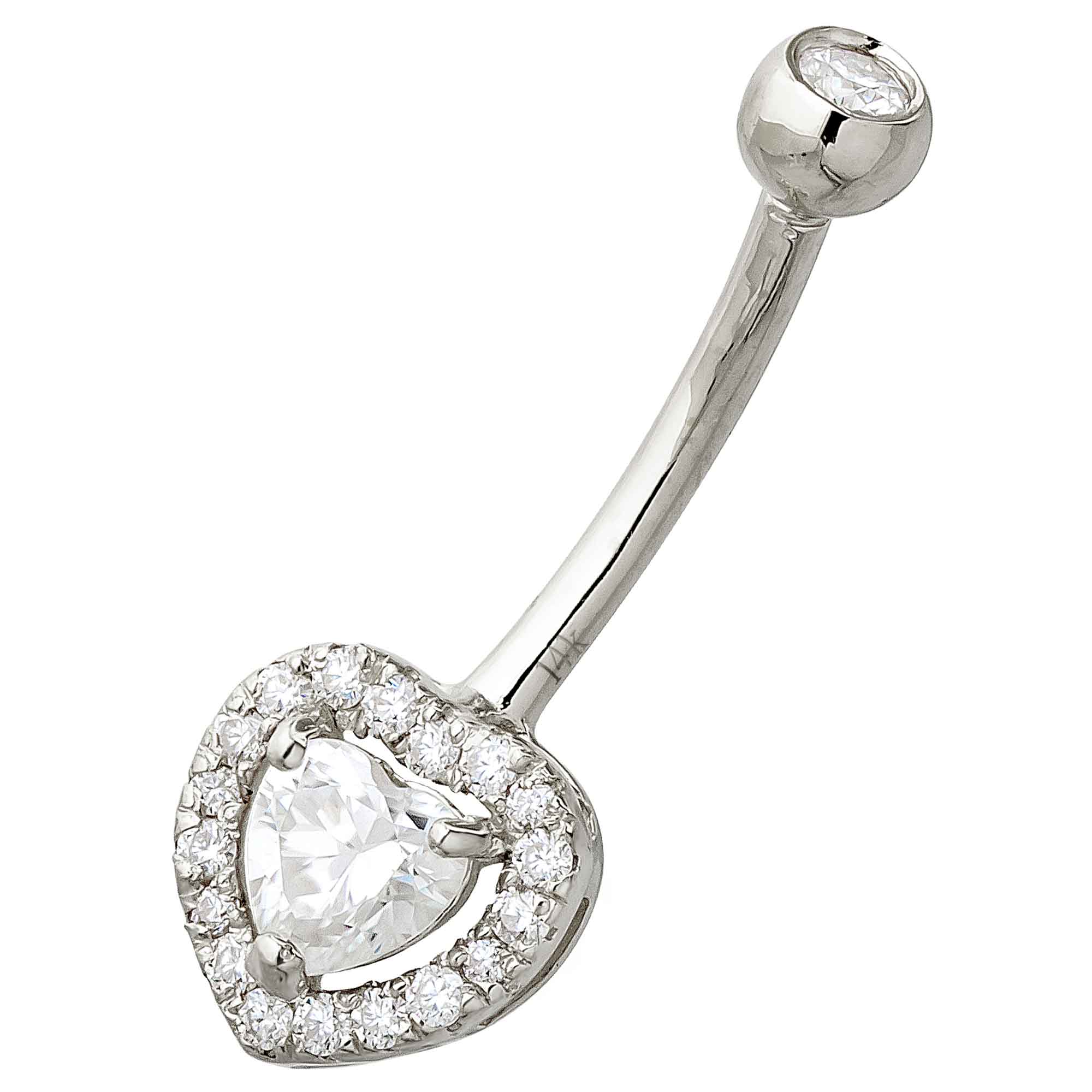 14K Gold Halo Heart 14G Belly Button Ring with 0.50cttw Heart Shape Moissanite