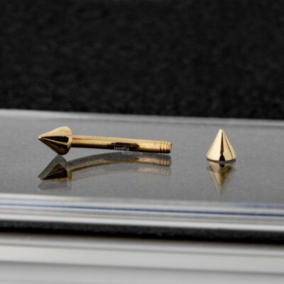 14K Gold Spike Eyebrow Ring Internally Threaded 16G Curved Barbell