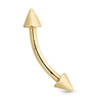 14K Gold Spike Eyebrow Ring Internally Threaded 16G Curved Barbell