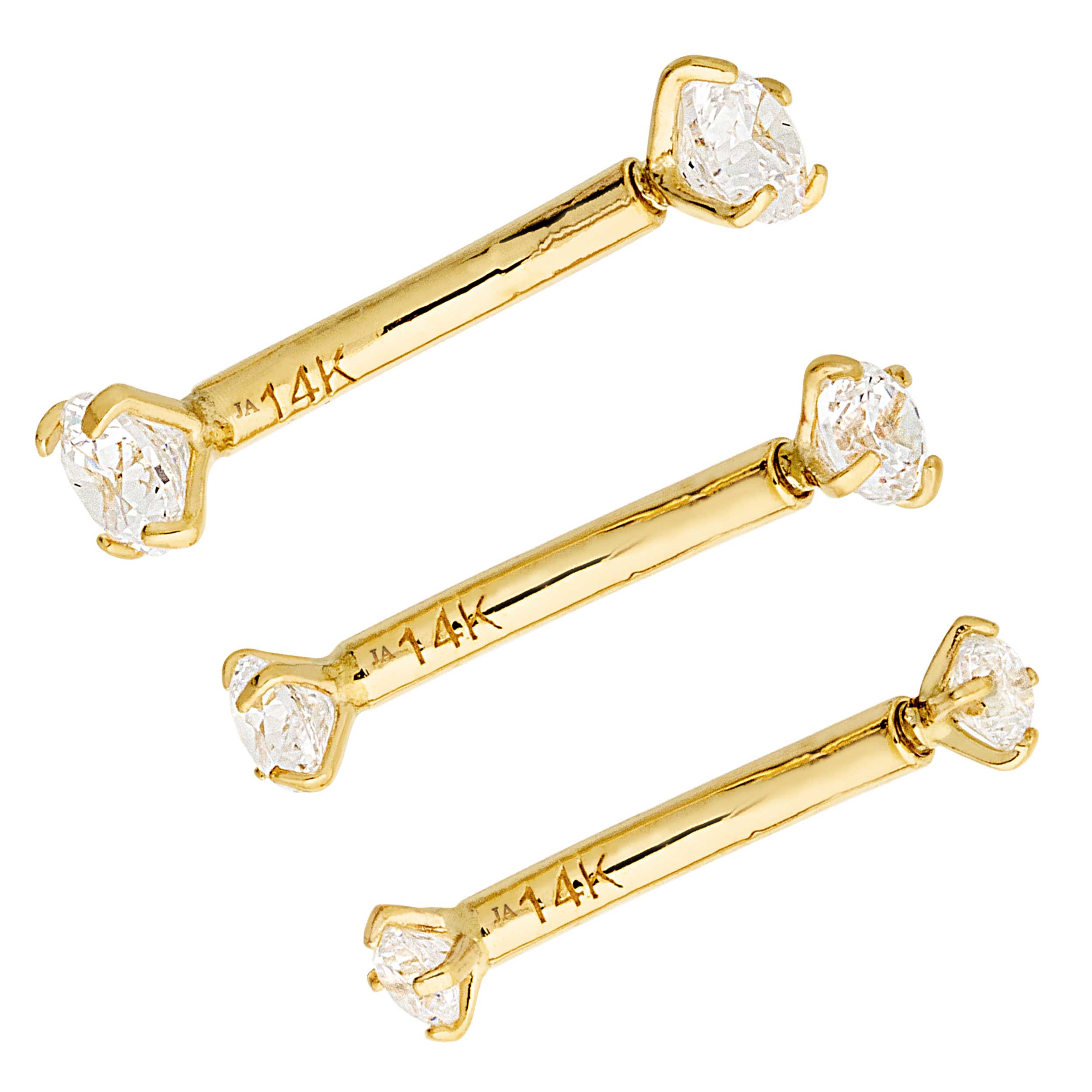 14K Yellow Gold 16G Curved Barbell Eyebrow Ring Prong Set CZ Internally Threaded