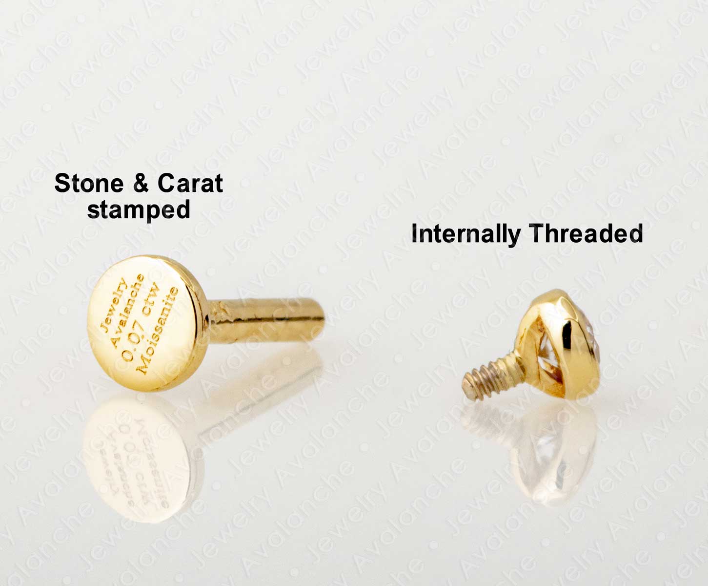 16G 14K Gold Bezel Set 2.5MM Moissanite Labret Stud, Monroe, Lip Ring, Internally Threaded, Unisex Tragus Stud