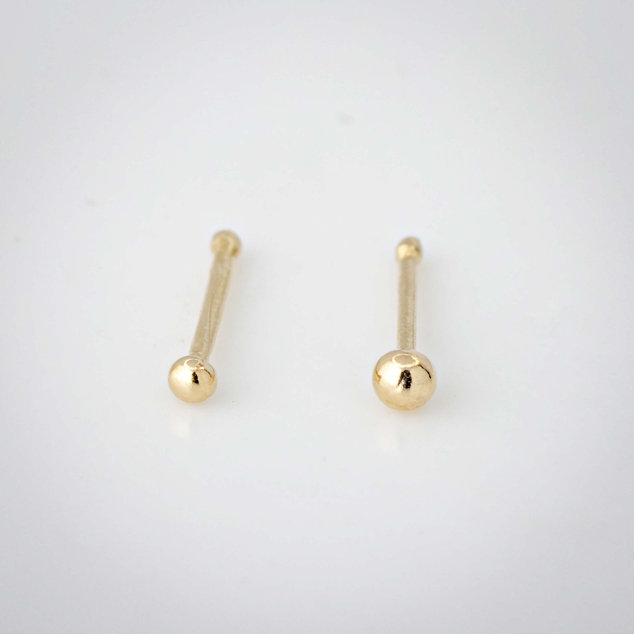 Solid 14kt Yellow Gold Nose Bone Stud, 22G Ball End Nose Stud, 1.5mm-2mm Ball Nose Stud, Unisex - Image 3