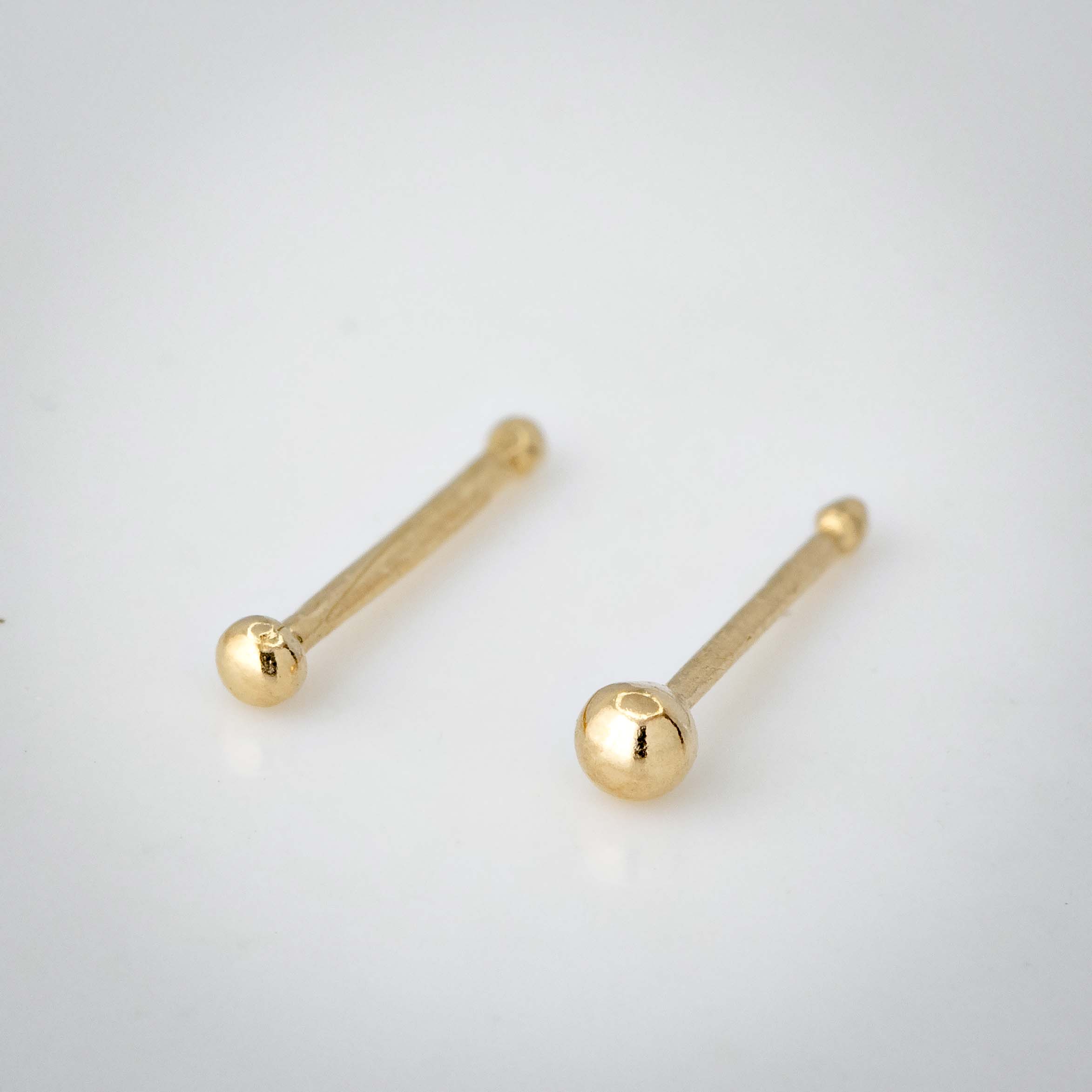 Solid 14kt Yellow Gold Nose Bone Stud, 22G Ball End Nose Stud, 1.5mm-2mm Ball Nose Stud, Unisex - Image 2