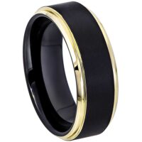 Men's Cobalt Wedding Band – Black & Gold, Comfort Fit, Stepped Edge, Matte Finish, 8mm