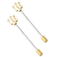 Gold-anodized Trident Scaffold Earrings, Devil's Fork 14G Industrial Barbell Earring, 316L Surgical Steel