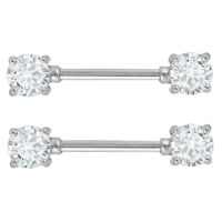 316L Surgical Steel Nipple Barbell 14G Nipple Ring Round CZ, Screw-on