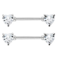 316L Surgical Steel Nipple Barbell 14G Nipple Ring Heart CZ, Screw-on