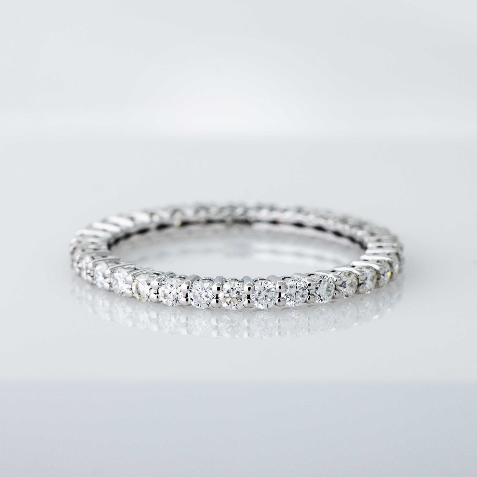 Moissanite Eternity Band 14K White Gold 2MM Ladies Stack Ring
