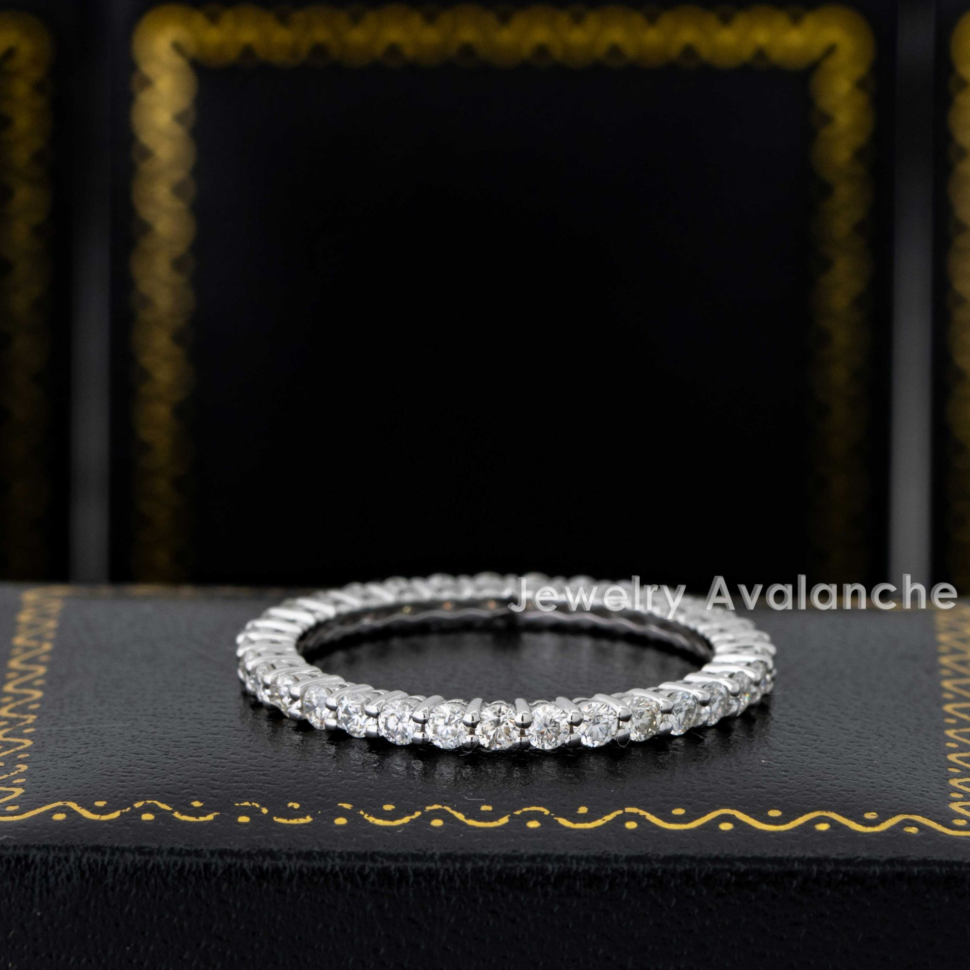 Moissanite Eternity Band 14K White Gold 2MM Ladies Stack Ring