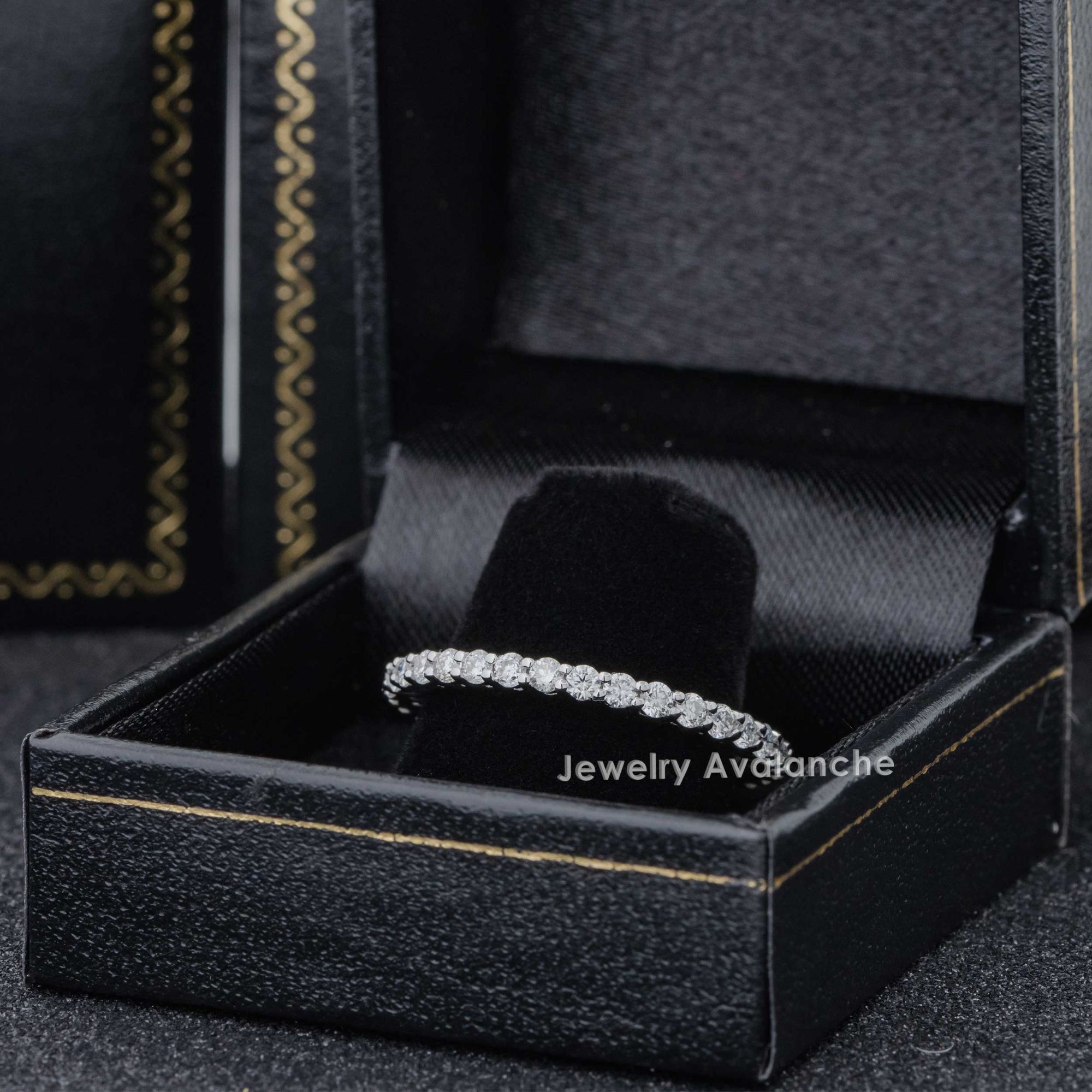 Moissanite Eternity Band 14K White Gold 2MM Ladies Stack Ring