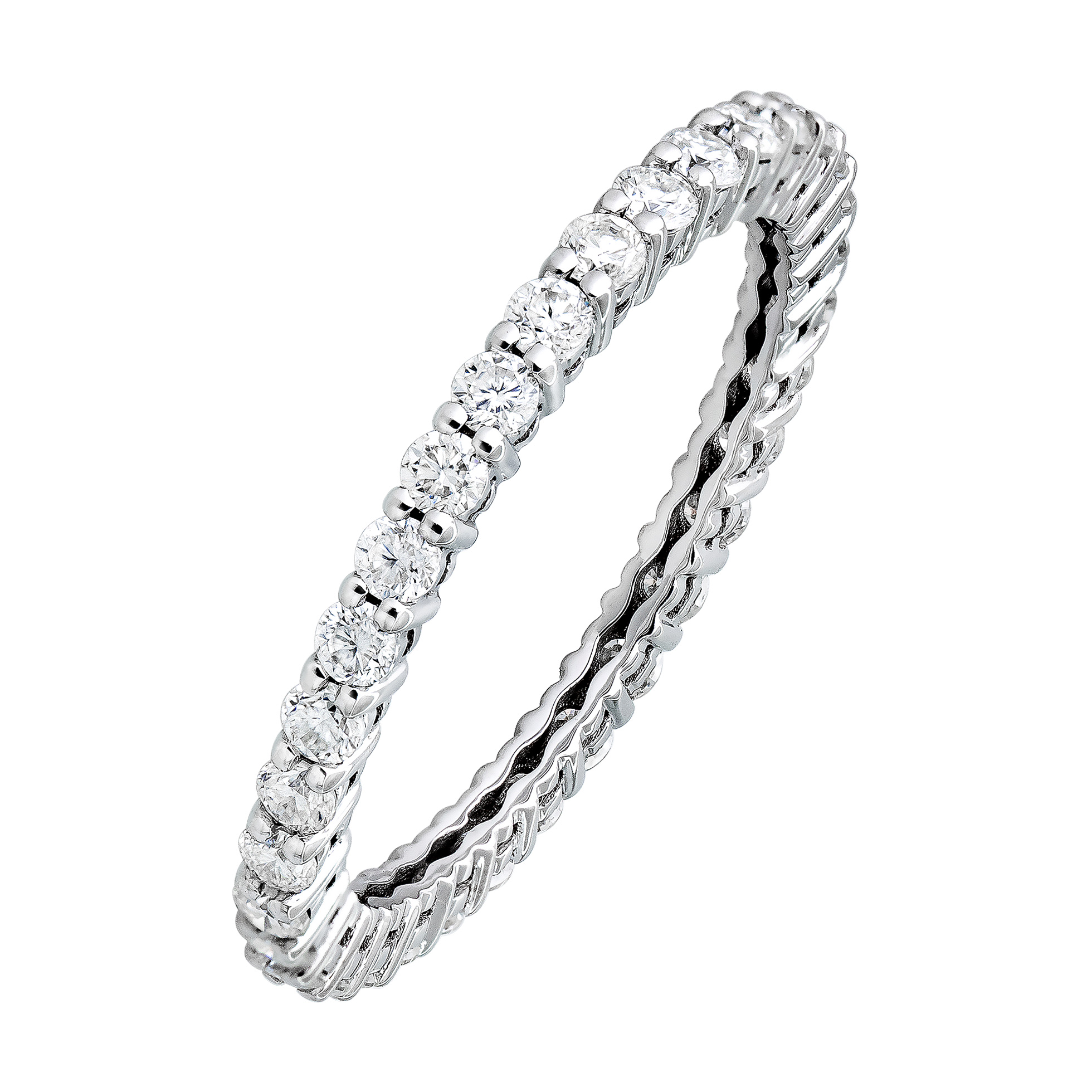 Moissanite Eternity Band 14K White Gold 2MM Ladies Stack Ring