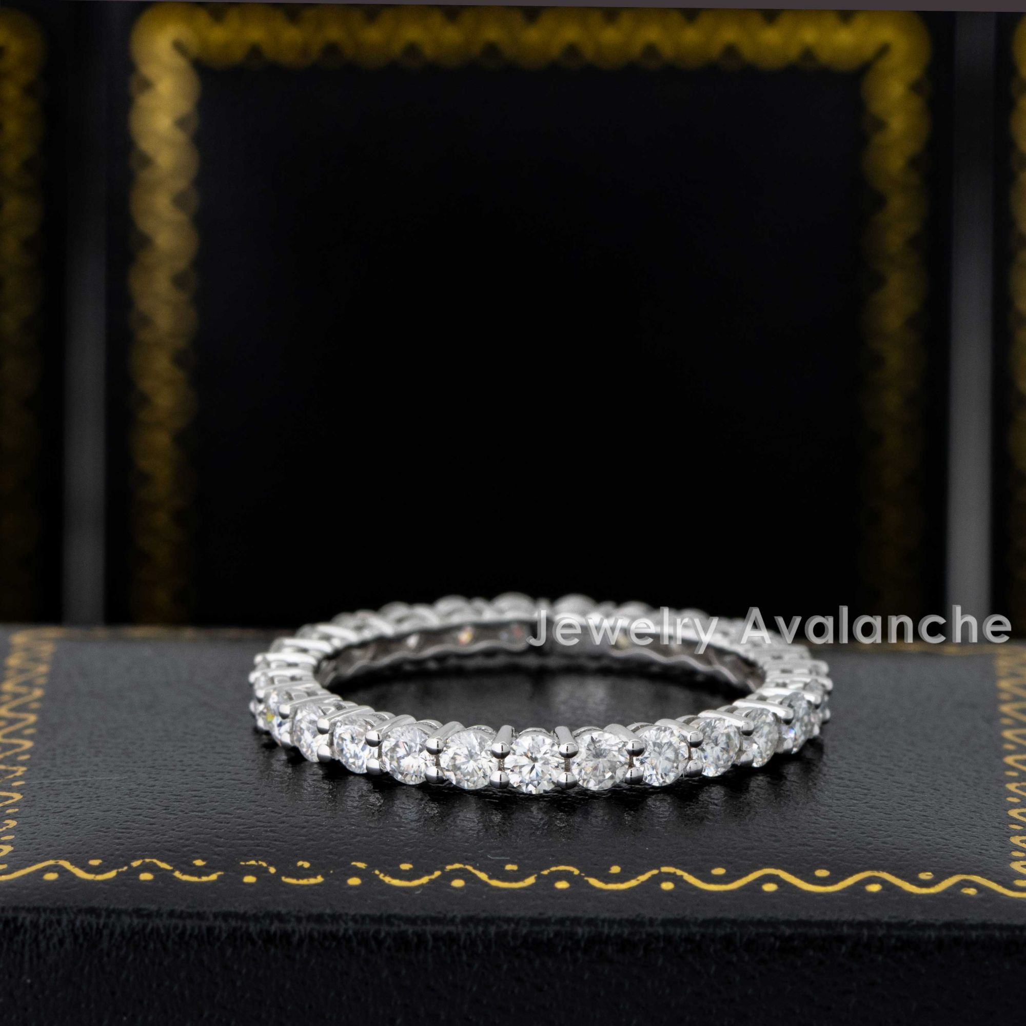 Moissanite Eternity Band 14K White Gold 2.5MM Ladies Stack Ring