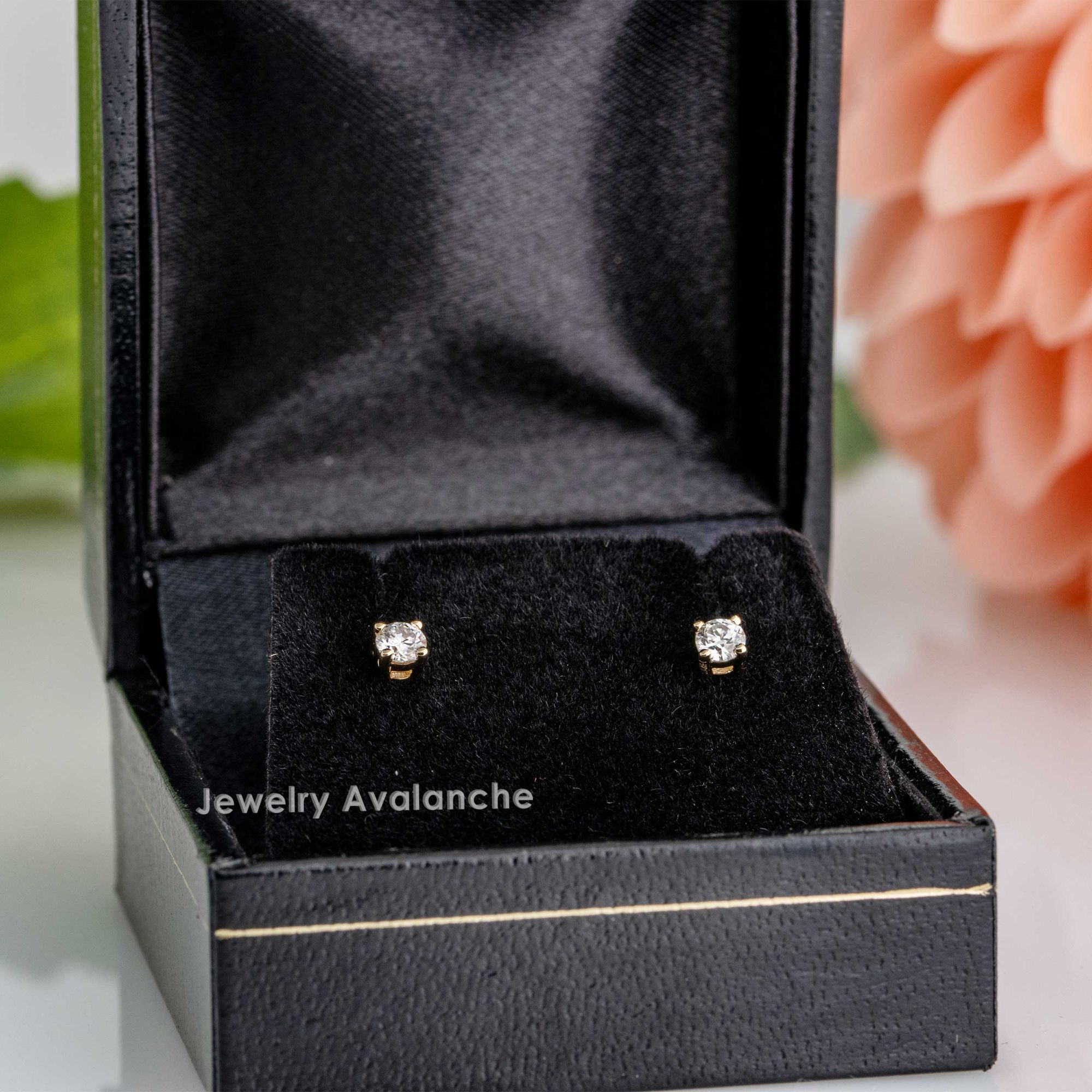 14K Gold 3MM Moissanite Solitaire Stud Earrings