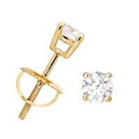 14K Gold Round Moissanite Solitaire Stud Earrings