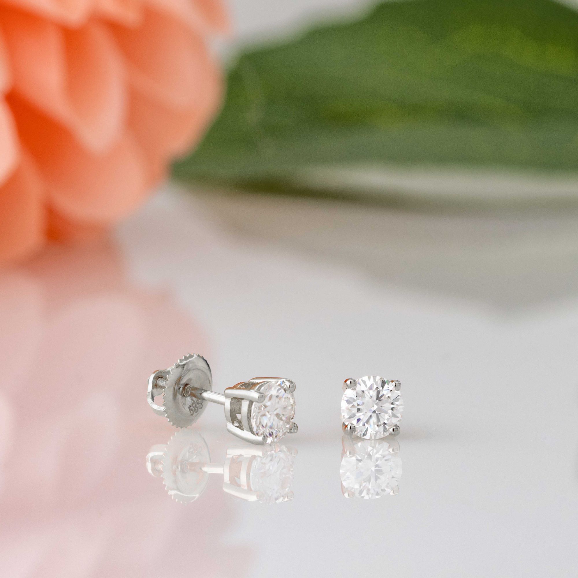 14K Gold 5MM Moissanite Solitaire Stud Earrings