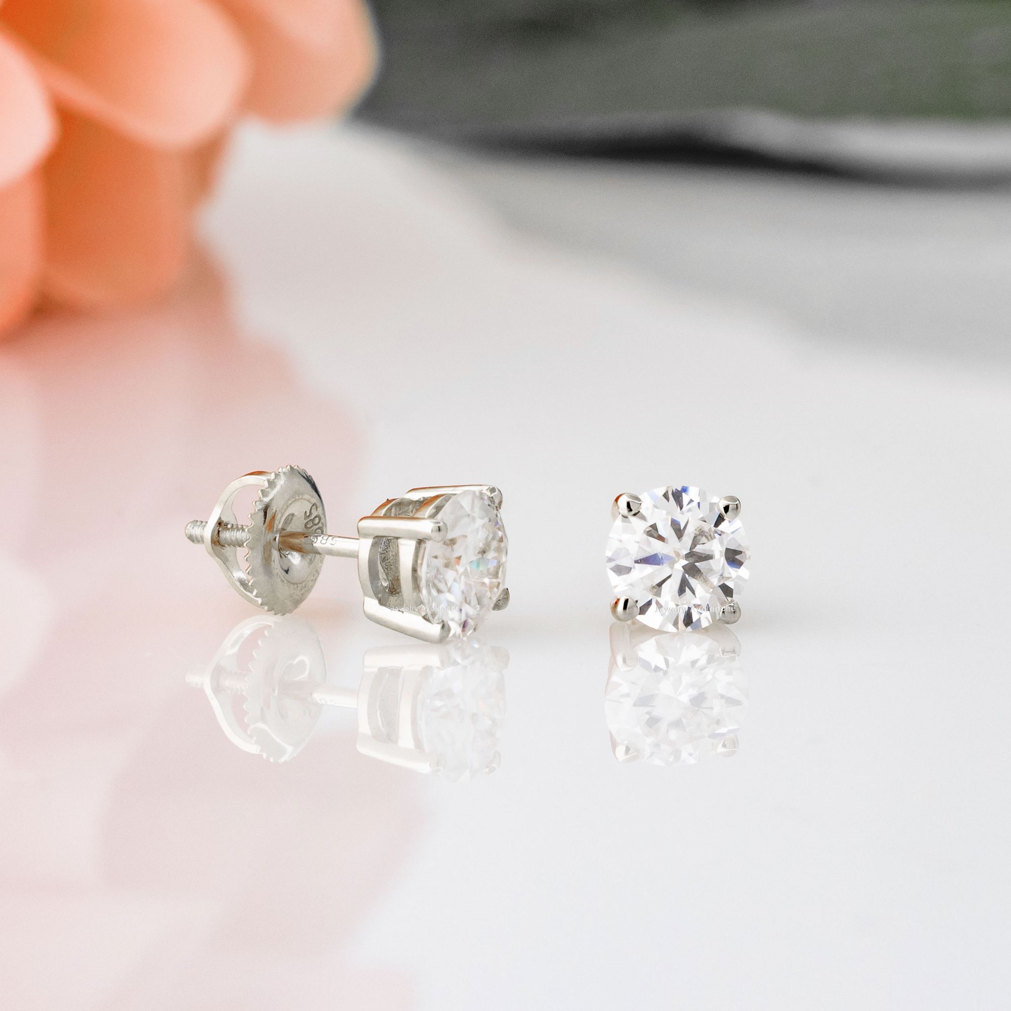 14K Gold 6MM Moissanite Solitaire Stud Earrings