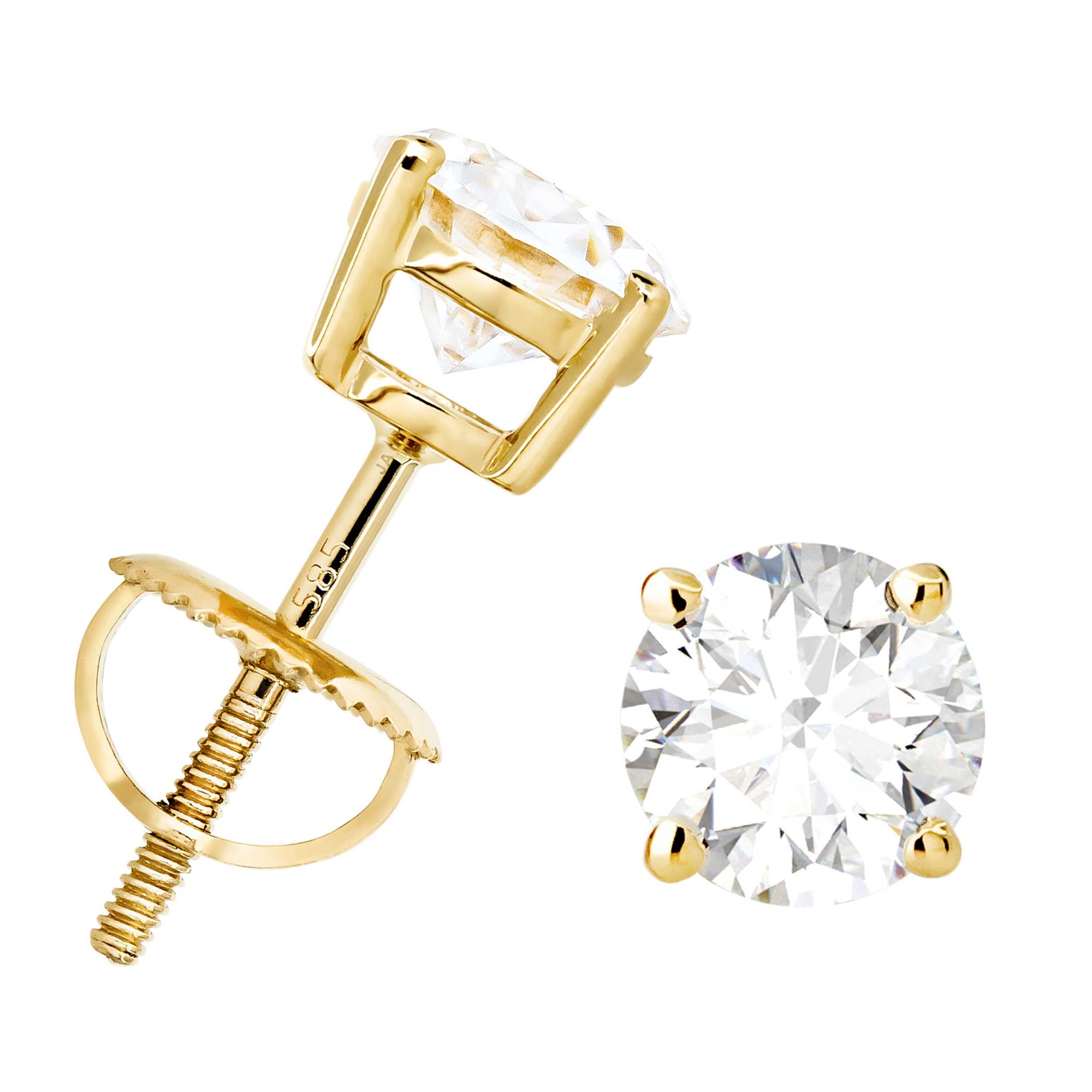 14K Gold 6MM Moissanite Solitaire Stud Earrings