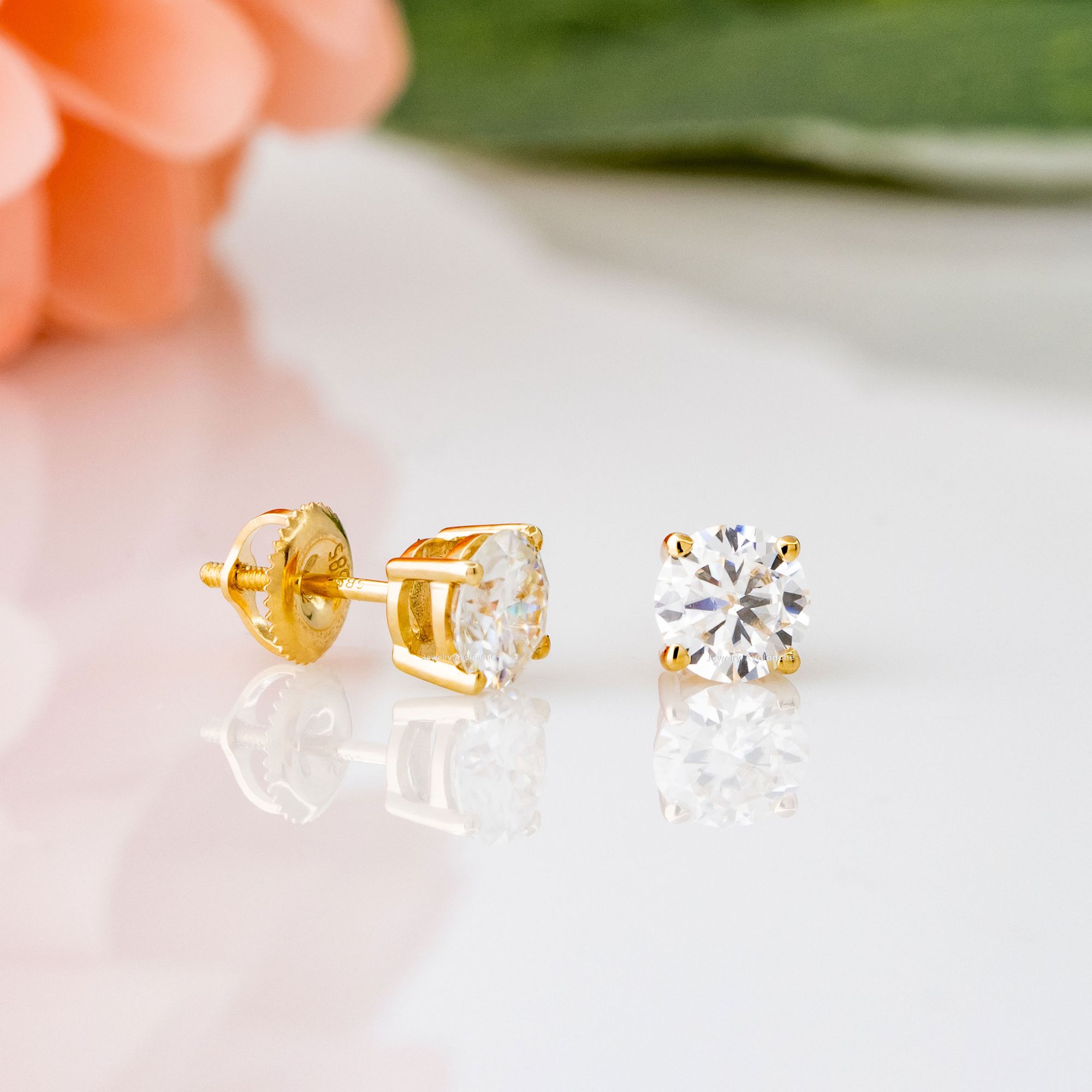 14K Gold 6MM Moissanite Solitaire Stud Earrings
