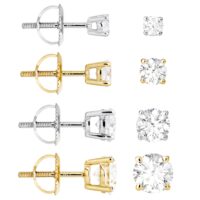 14K Gold Round Moissanite Solitaire Stud Earrings