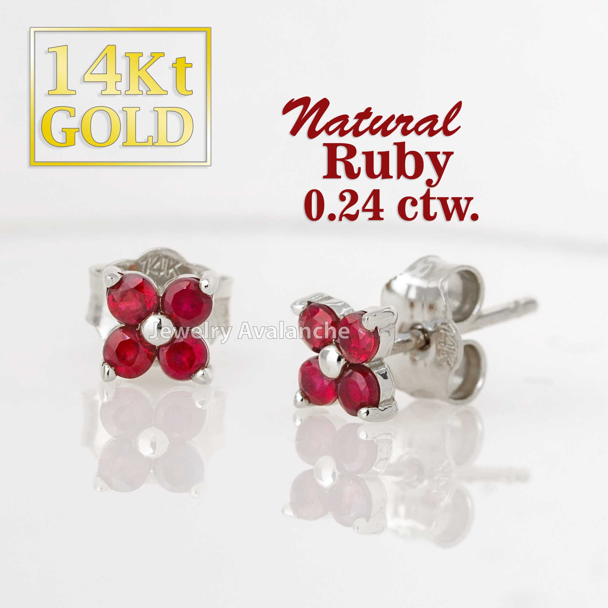 14K Gold 4-Stone 0.24 ctw Ruby Stud Earrings