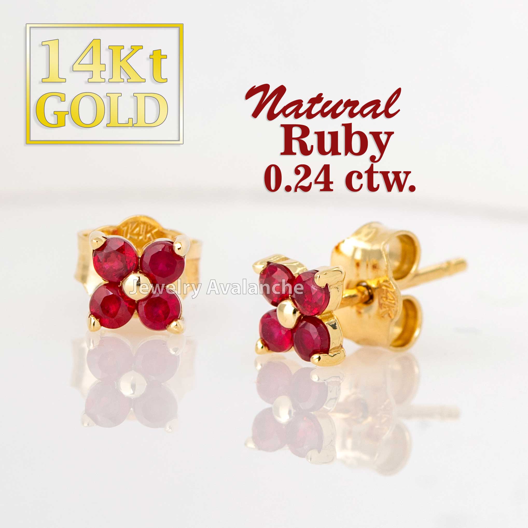 14K Gold 4-Stone 0.24 ctw Ruby Stud Earrings