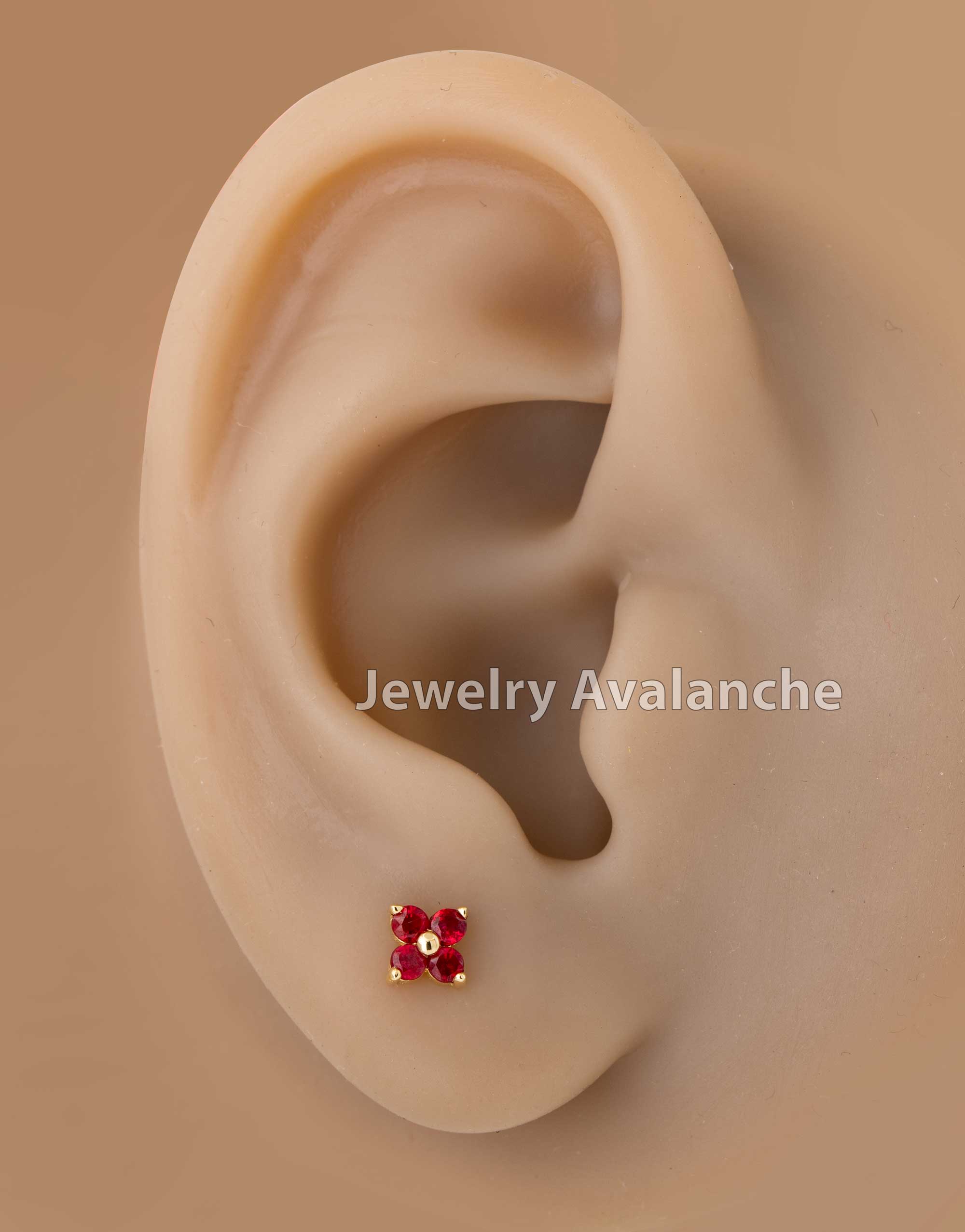 14K Gold 4-Stone 0.24 ctw Ruby Stud Earrings