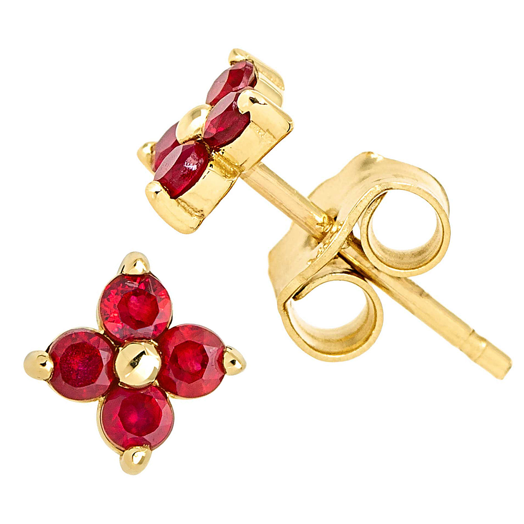 14K Gold 4-Stone 0.24 ctw Ruby Stud Earrings