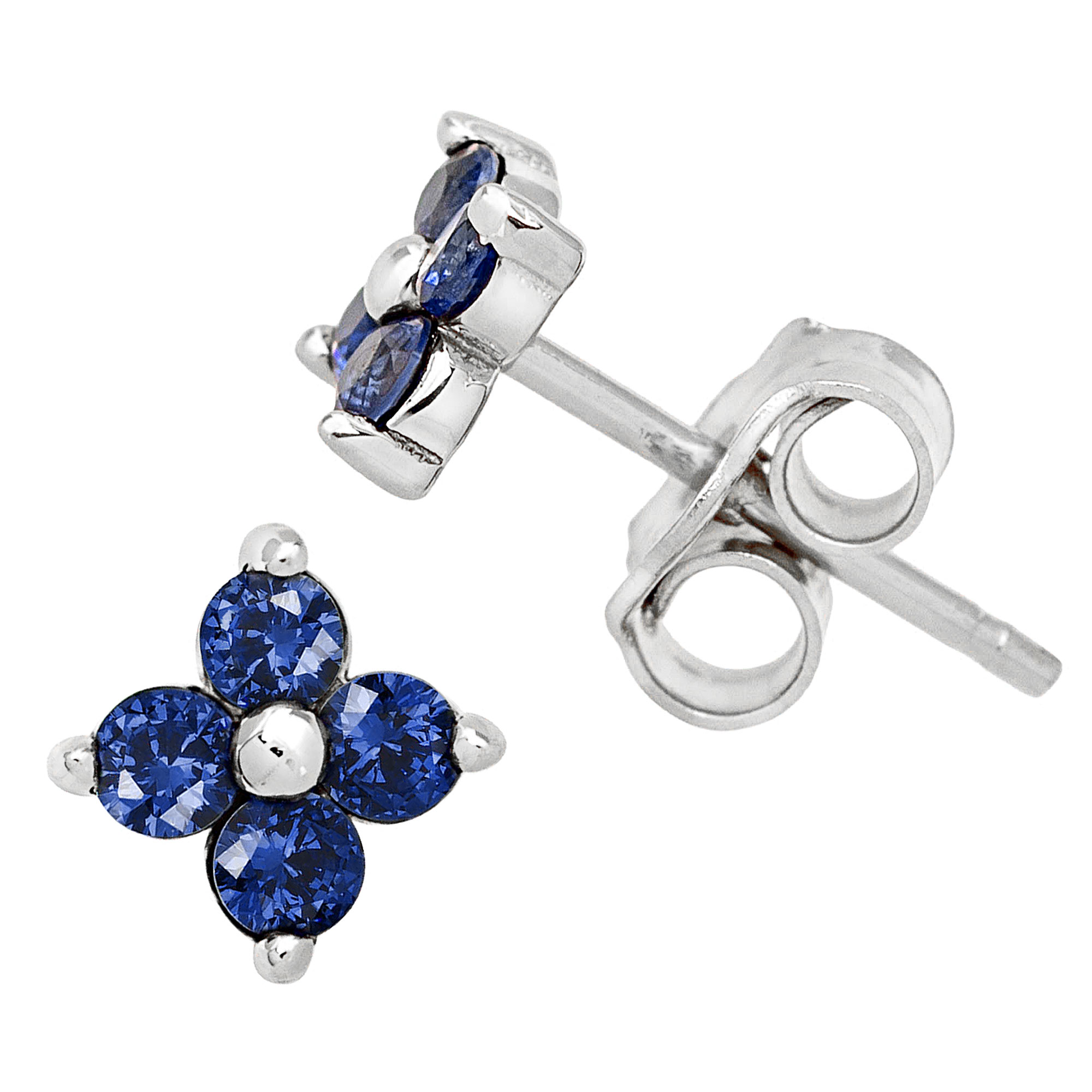 14K Gold 4-Stone 0.24 ctw Blue Sapphire Stud Earrings