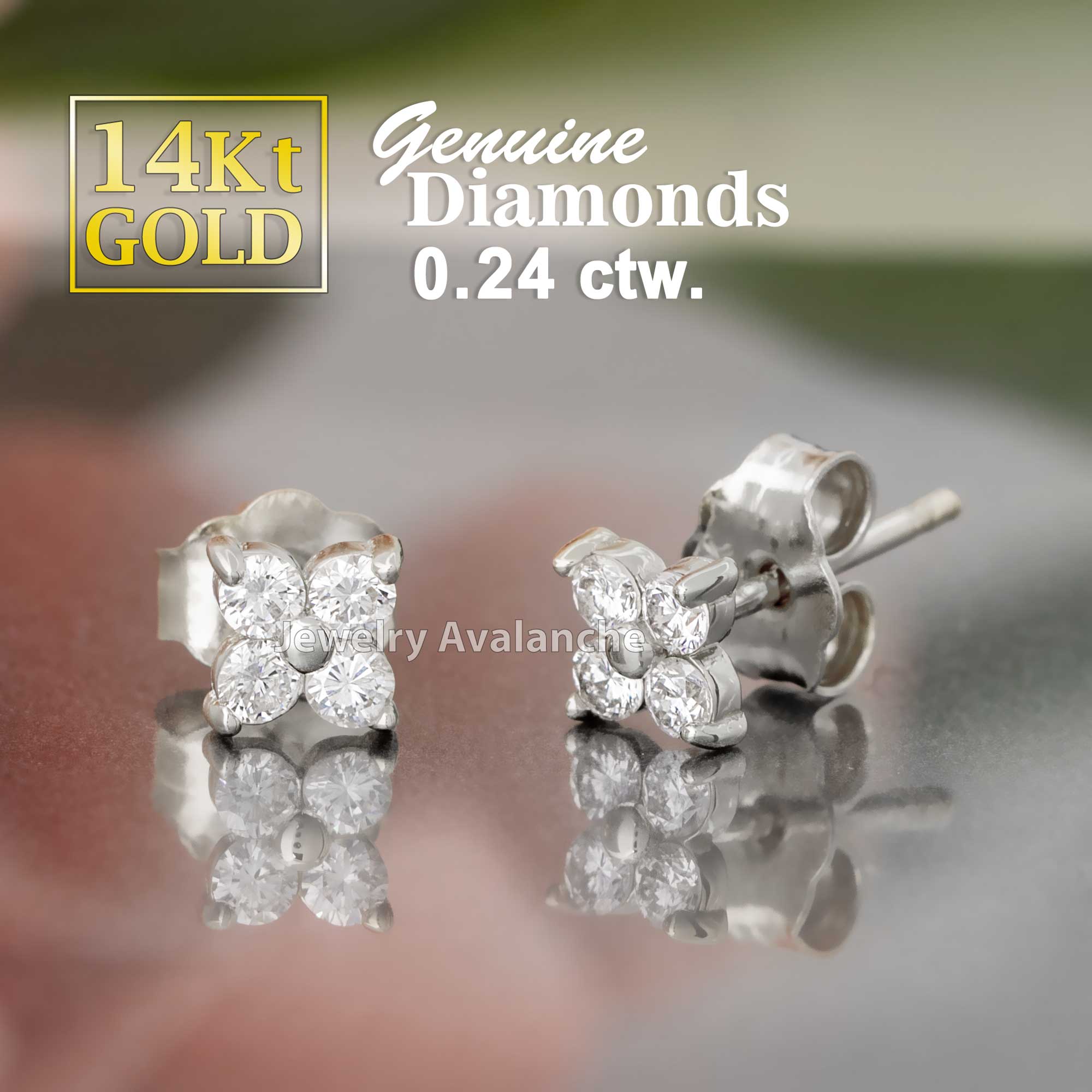 14K Gold 4-Stone 0.24 ctw Diamond Solitaire Stud Earrings