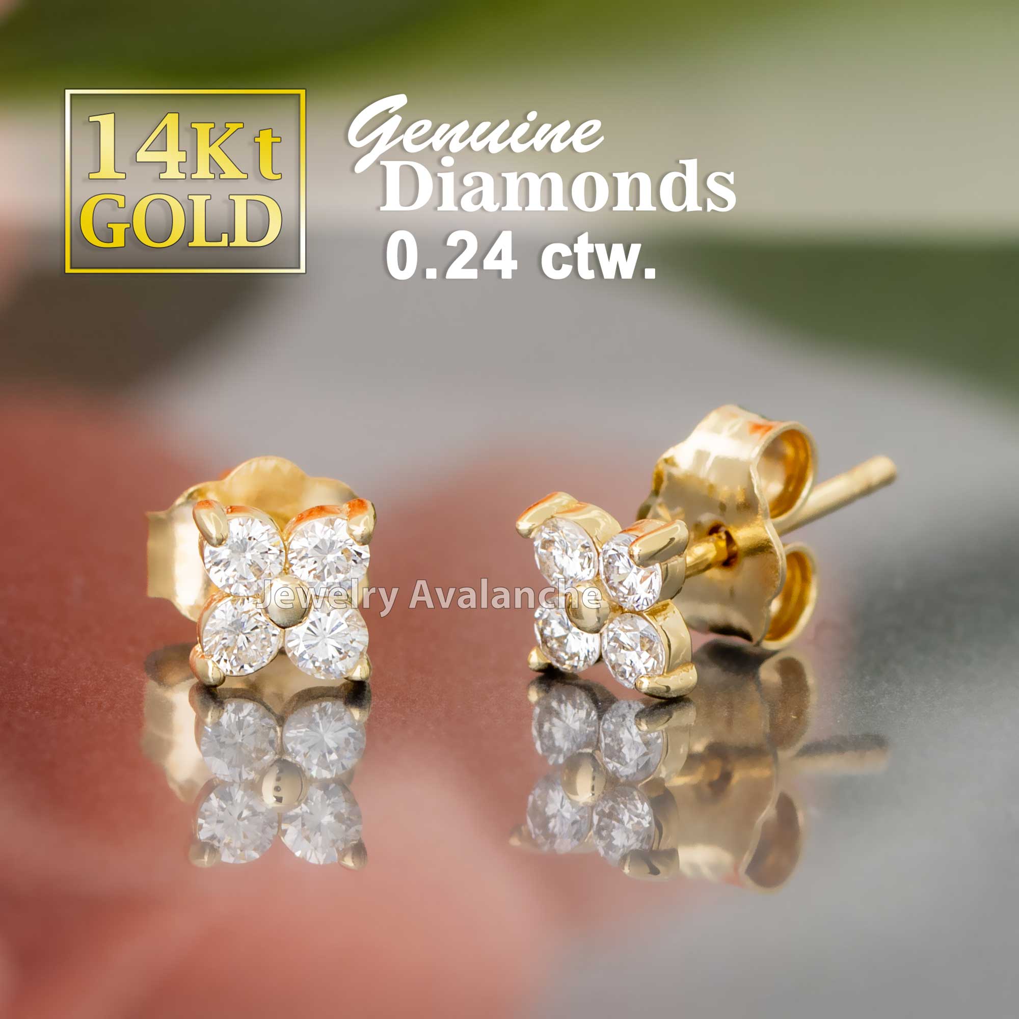 14K Gold 4-Stone 0.24 ctw Diamond Solitaire Stud Earrings