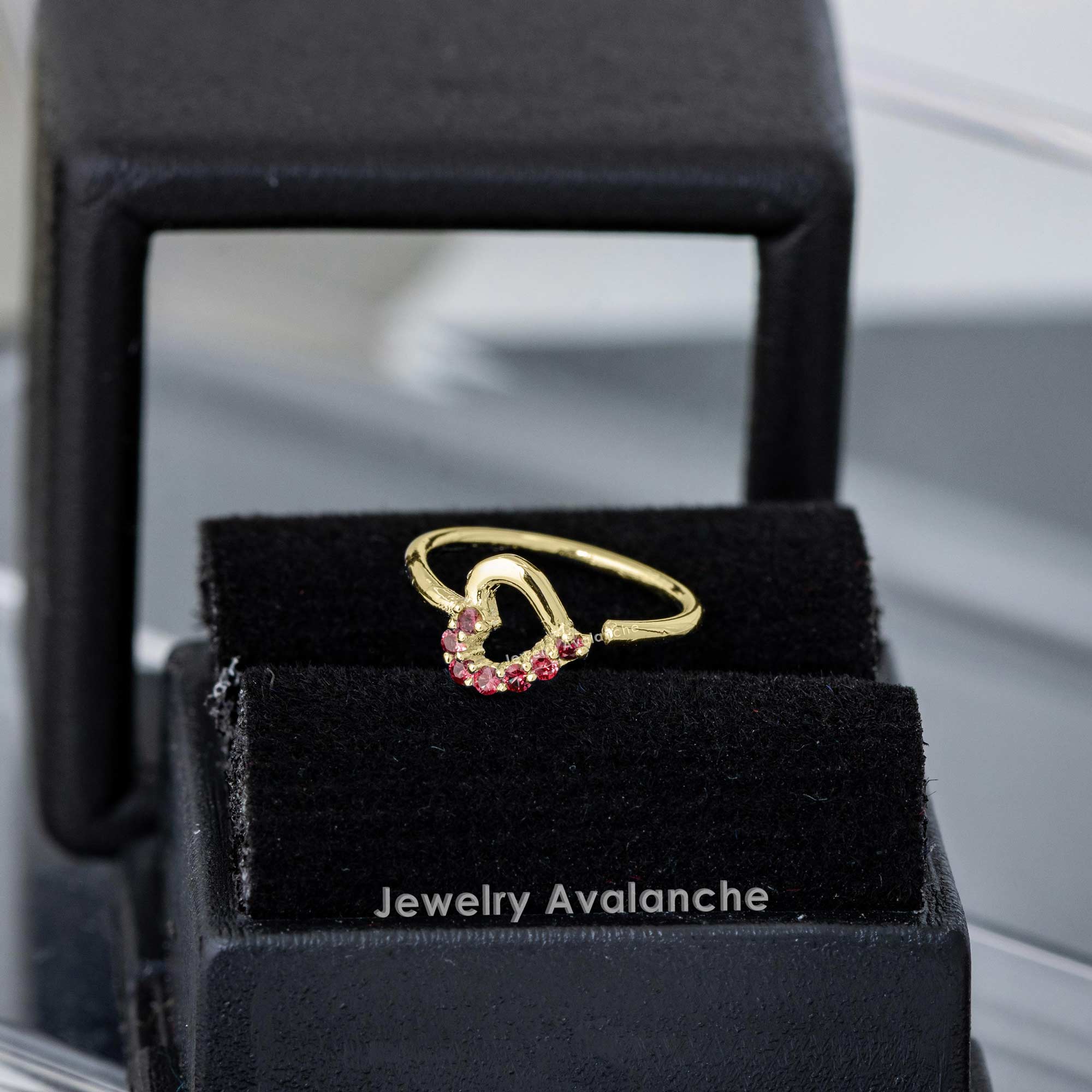 20G 14K Gold Half-Heart Ruby Nose Ring Hoop 8MM