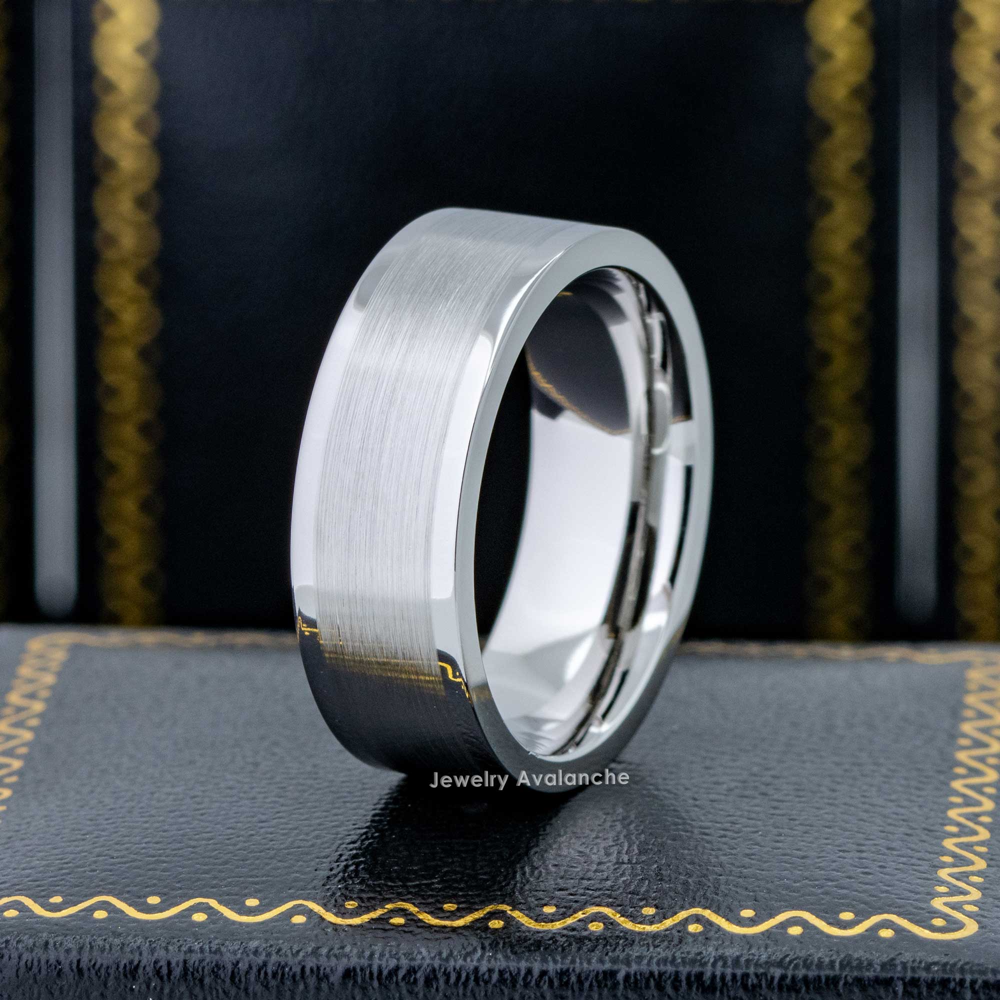 Mens Cobalt Chrome Pipe Cut Wedding Band 8mm, Comfort-Fit, Brushed Center