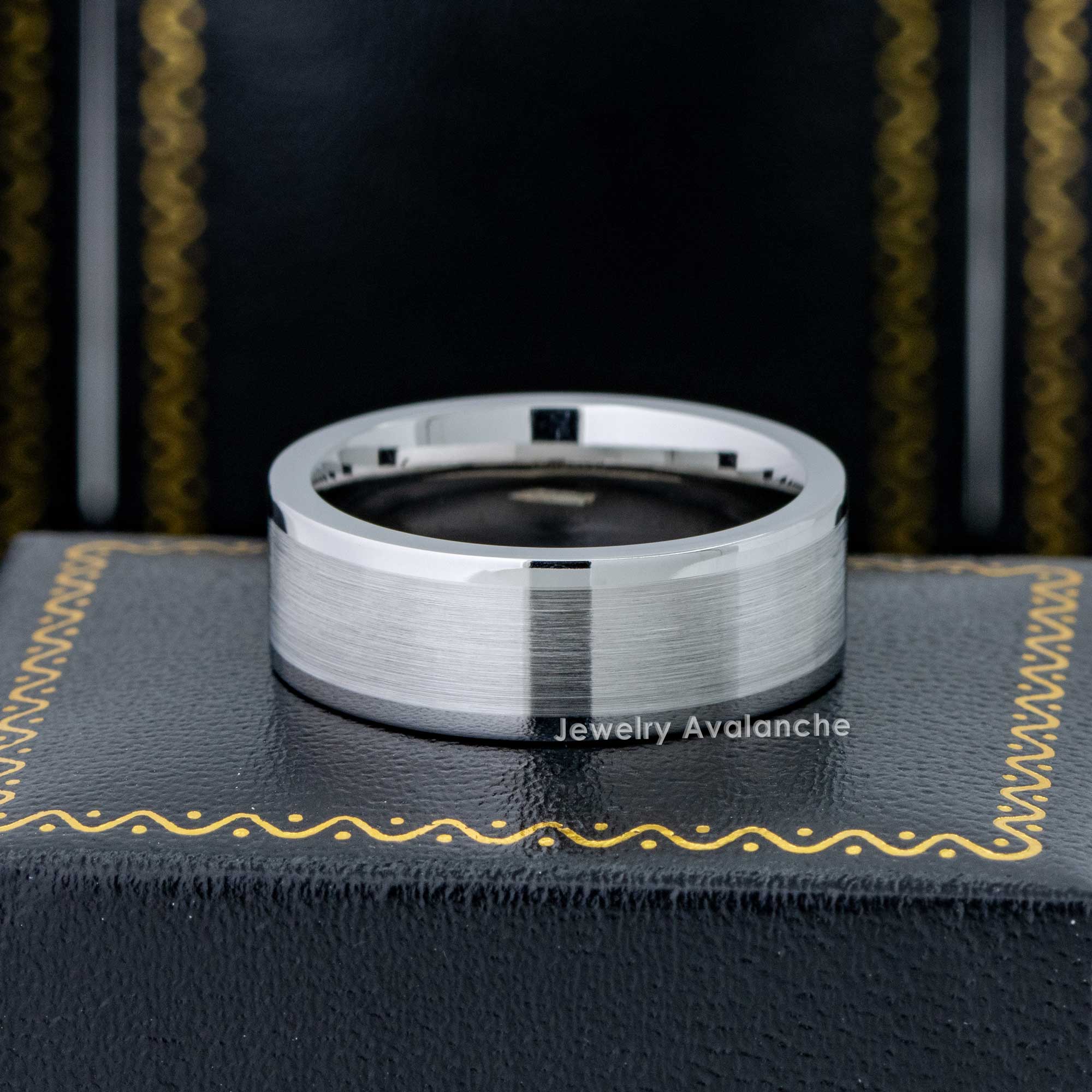 Mens Cobalt Chrome Pipe Cut Wedding Band 8mm, Comfort-Fit, Brushed Center