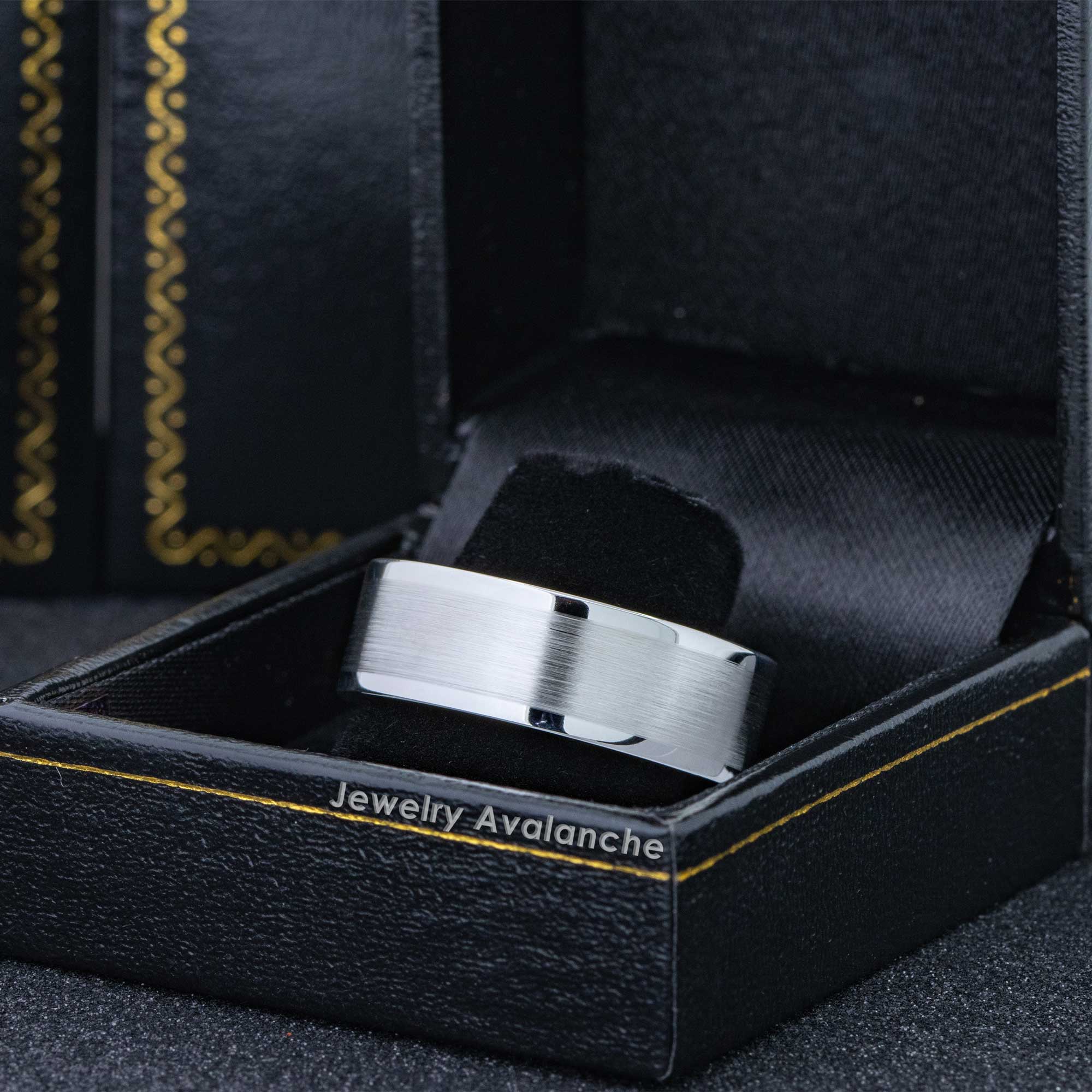Mens Cobalt Chrome Pipe Cut Wedding Band 8mm, Comfort-Fit, Brushed Center