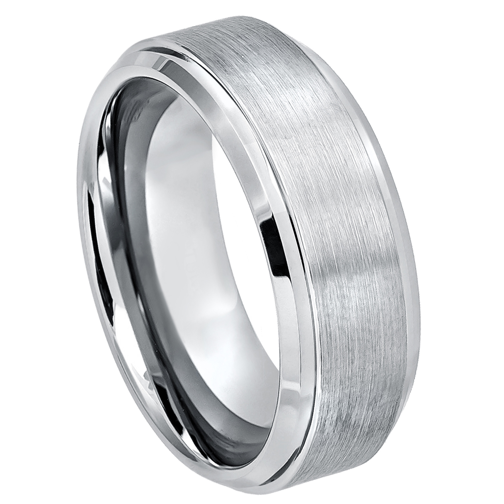 Stepped Edge Mens Cobalt Chrome Wedding Band 8mm, Comfort-Fit Brushed Center