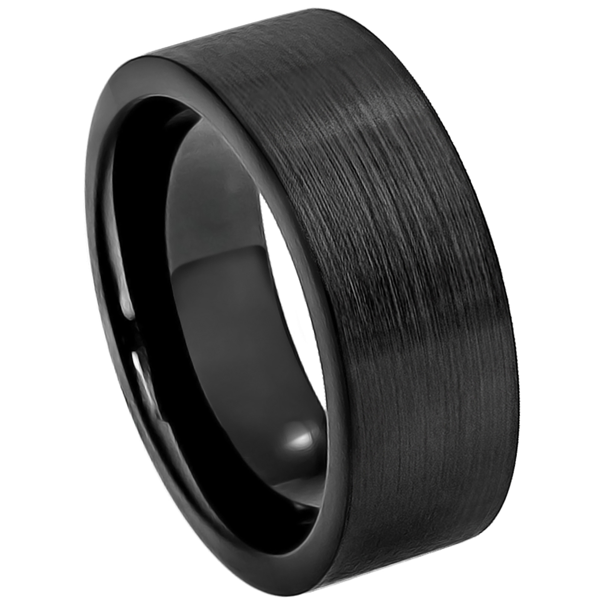 Mens Pipe Cut Cobalt Black Wedding Band 9mm, Comfort-Fit, Brushed