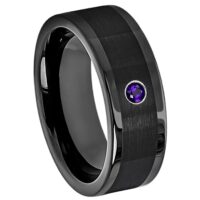 Cobalt Mens Amethyst Band, Black Pipe Cut Mens Cobalt Wedding Ring 8mm