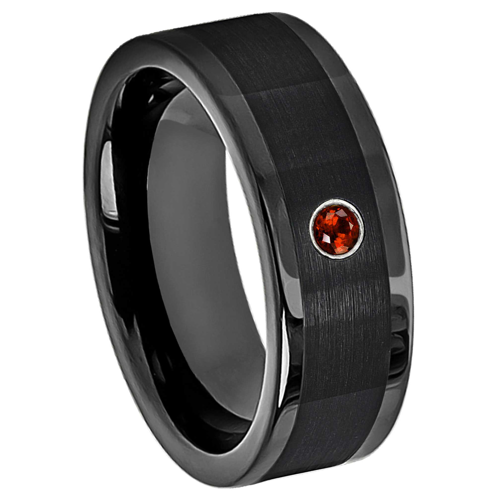 Cobalt Mens Garnet Band, Black Pipe Cut Mens Cobalt Wedding Ring 8mm